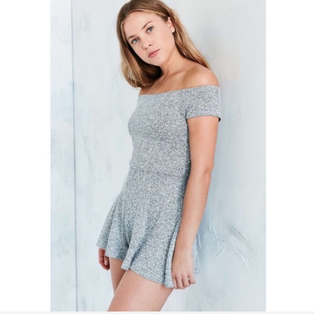 silence + noise grey knit off the shoulder romper